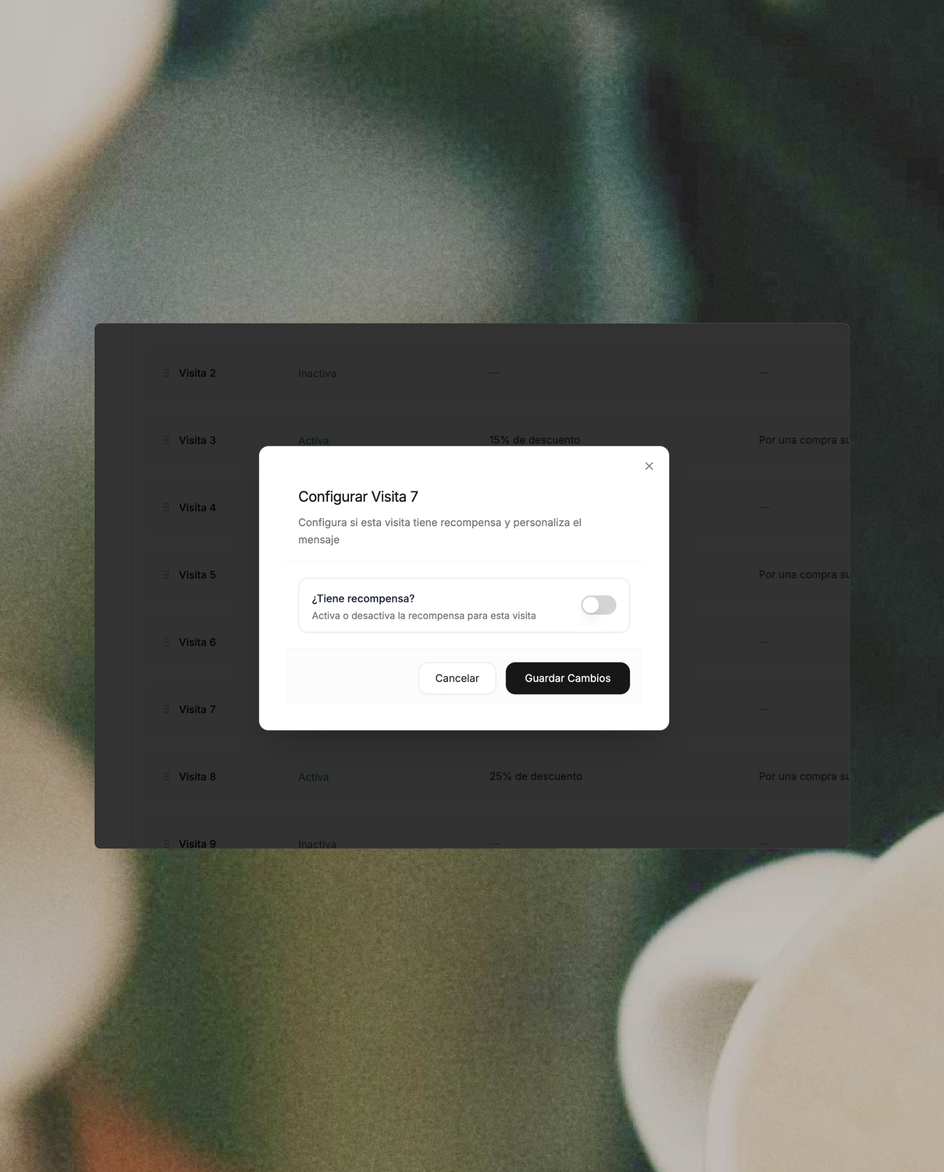 Configuración de recompensas por visita en Waboo